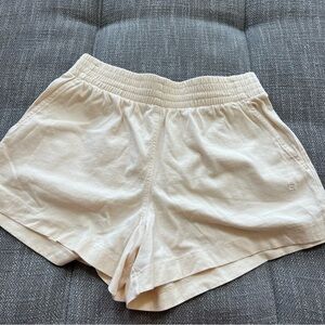 Everlane Women’s Organic Cotton Shorts Cream Elastic Waist Pockets Size Small